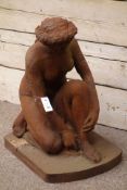 Cast iron garden figure of a semi nude kneeling lady, H70cm,