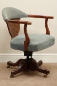 Edwardian oak swivel office elbow chair,