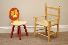 Child's lion chair and another child's chair with rush seat Condition Report <a