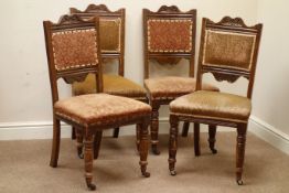 Set four Edwardian dining chair upholstered seats and backs,