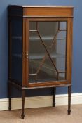Edwardian inlaid mahogany display cabinet, astragal glazed door, tapering supports with spade feet,