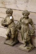 Pair composite stone spring and summer figures,