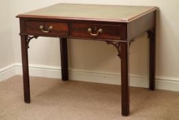 George III mahogany writing table, two drawers, square legs with chamfered inside edge,
