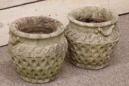 Pair composite stone garden planters by Cotswold Studio H27cm Condition Report