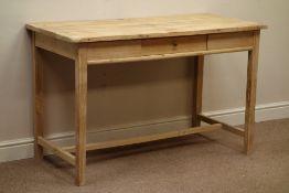 Rectangular hardwood top console table, single drawer, stretcher base, W131cm, H81cm,