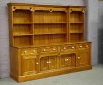Stirling & Jones large pine kitchen dresser, four drawers, two double and two single cupboards,