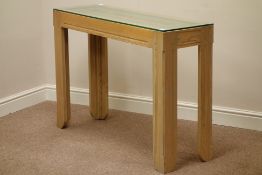 Narrow ash console table with glass top, W110cm, H78cm,