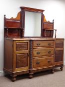 Late Victorian walnut break front sideboard, three drawers and two cupboards with panelled doors,