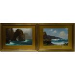 Dorset Coastal Scenes, pair 20th century oils on board signed by James H C Millar (fl.