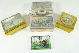 Early 20th Century silver plated cigarette box with hunting scene panels,