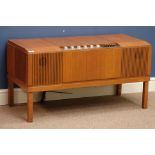 1970's vintage retro HMV teak cased radiogram, BSR UA70 turntable and VHF FM radio, W97cm, H51cm,