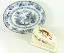 Victorian Doulton Burslem 'Madras' meat plate and a Victorian cheese dish with cover (2)