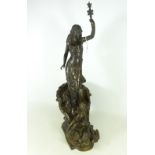 Large early 20th Century cast bronze figure of Venus on shell chariot with Cupid at her feet and