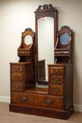 Edwardian walnut twin dressing table with centre full height mirror, fitted with nine drawers,