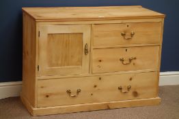 19th century pine dresser fitted with three drawers and single cupboard, W99cm,