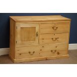 19th century pine dresser fitted with three drawers and single cupboard, W99cm,