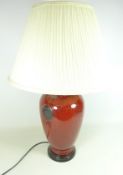 Large Sang De Boeuf glazed table lamp,