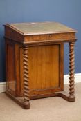Victorian pollard oak davenport, fall front hinged top with inset writing surface,