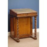 Victorian pollard oak davenport, fall front hinged top with inset writing surface,