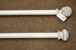 Rustic white finish curtain pole with carved twist finials (L164cm),