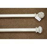 Rustic white finish curtain pole with carved twist finials (L164cm),