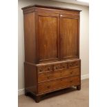 George III mahogany linen press, two panelled doors enclosing linen slide,