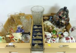 Two Colclough tea sets, set of six harlequin champagne bowls, Edinburgh crystal vase,