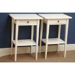 Pair white finish bedside tables with drawer,