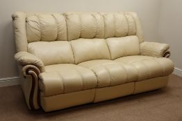 Three seat sofa with end recliners (L230cm) and matching standard armchair upholstered in beige