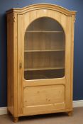19th century polished pine vitrine cabinet fitted with arch top glazed door, W101cm,