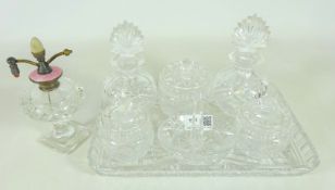 Mid 20th Century crystal dressing table set and a glass and a early 20th Century enamelled atomizer,