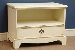Ivory finish single drawer stand on bracket feet, W90cm, H56cm,