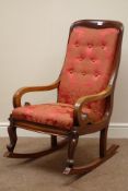 Victorian mahogany framed rocking chair with upholstered seat and back Condition Report