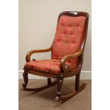 Victorian mahogany framed rocking chair with upholstered seat and back Condition Report