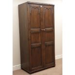 17th century style medium oak panelled double wardrobe, W85cm,