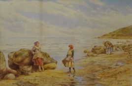 'Limpet Pickers', watercolour signed and titled by Kate E Booth (British fl.