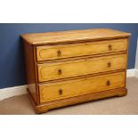 Victorian ash chest fitted with three long drawers, brass handles on bracket feet, W118cm,