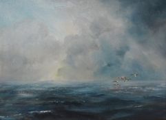 Seagulls in Flight Over the Sea, oil on canvas signed and dated D Foster 1978,