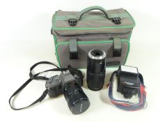 Pentax P30t 35mm film camera with two Pentax-A Zoom lenses 70-200mm and 28-mm and AF260SA flash in