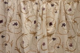 Pair of lined cotton floral pattern curtains (W175cm, Drop - 113cm),