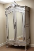 La Rochelle French style matt silver double mirrored wardrobe,