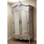 La Rochelle French style matt silver double mirrored wardrobe,