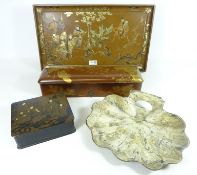 Early 20th Century oriental lacquered tray, Meiji period lacquered glove box,