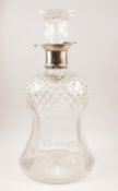 Edwardian thistle cut glass decanter with hallmarked silver collar no 11 by Thomas Latham & Ernest