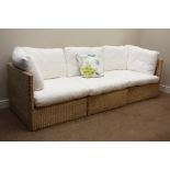 Habitat three seat sectional rattan sofa with white loose cushions Condition Report