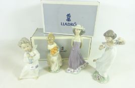 Four Lladro figures; 'Valencia Girl With Fruit', 'Violets Time of Innocence', 'Susan' and a Cherub,