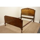 Mid 20th century burr walnut veneer double bedstead with arched headboard Condition