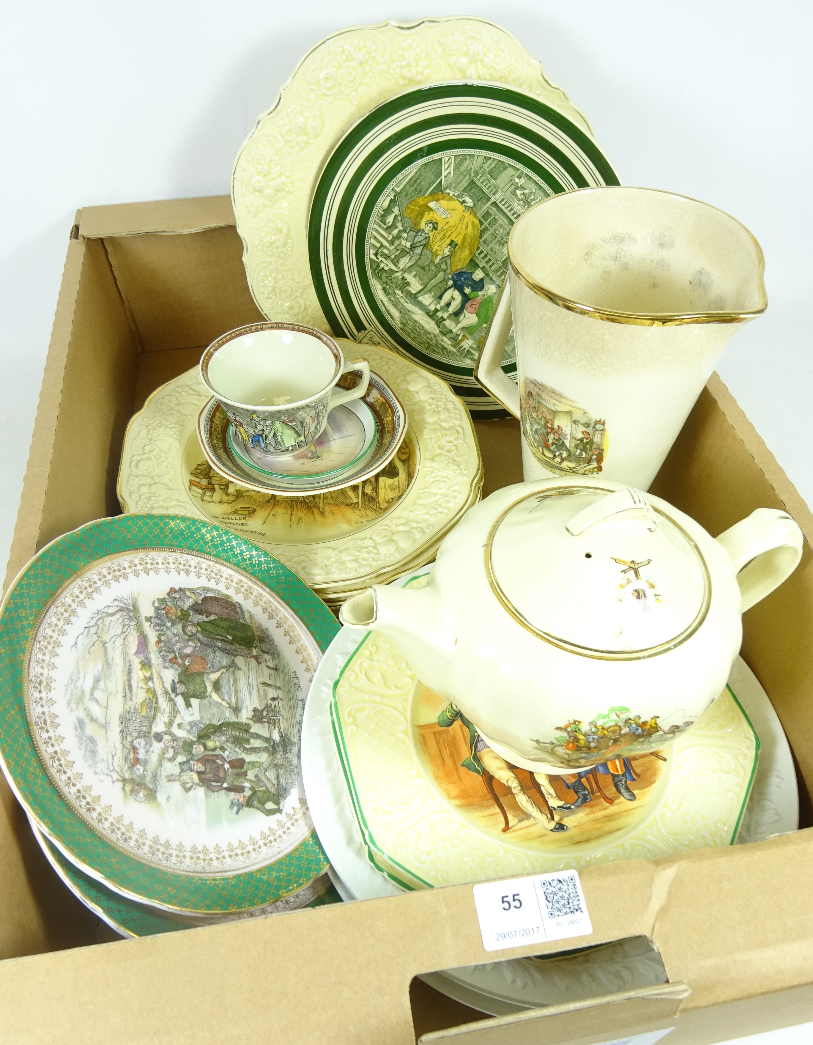 Crown Ducal, Adams and other Dickensian ware plates, jug,