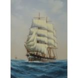 Three Masted Vessel at Sea, 20th century watercolour signed Gianni 43cm x 31.