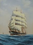 Three Masted Vessel at Sea, 20th century watercolour signed Gianni 43cm x 31.